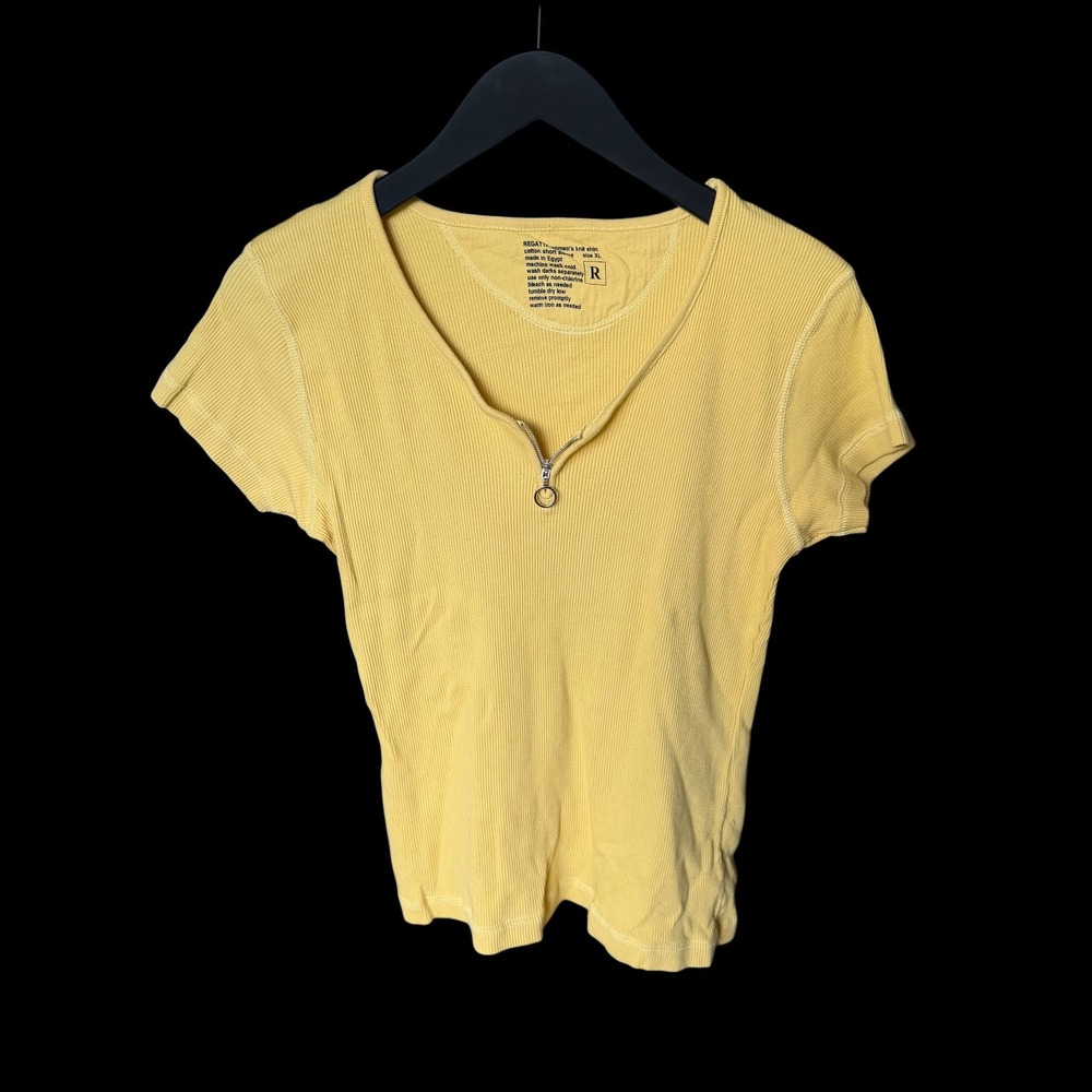 Y2K Regatta Sport Ribbed Cotton Quarter Zip Short Sleeve Shirt Yellow XL